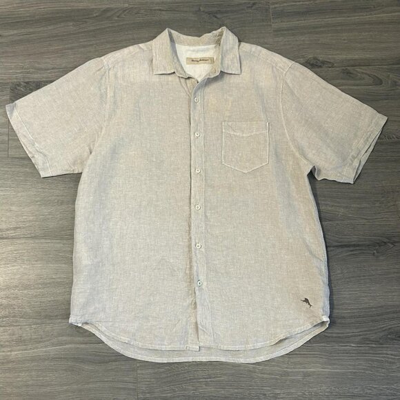 Tommy Bahama Other - Tommy Bahama Shirt Mens L Beige Natural Linen Short Sleeve Button Up Camp Casual